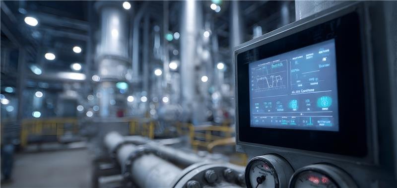 Real-time energy monitoring dashboard displayed on industrial HMI screen
